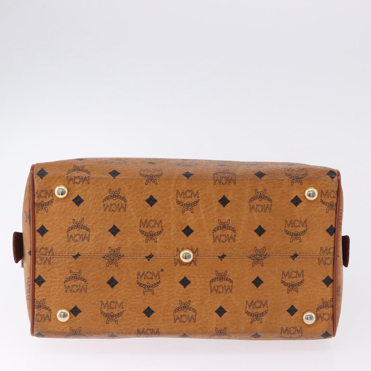 MCM Logogram Vicetos Mini Boston Bag PVC Leather Brown Gold Auth am12453