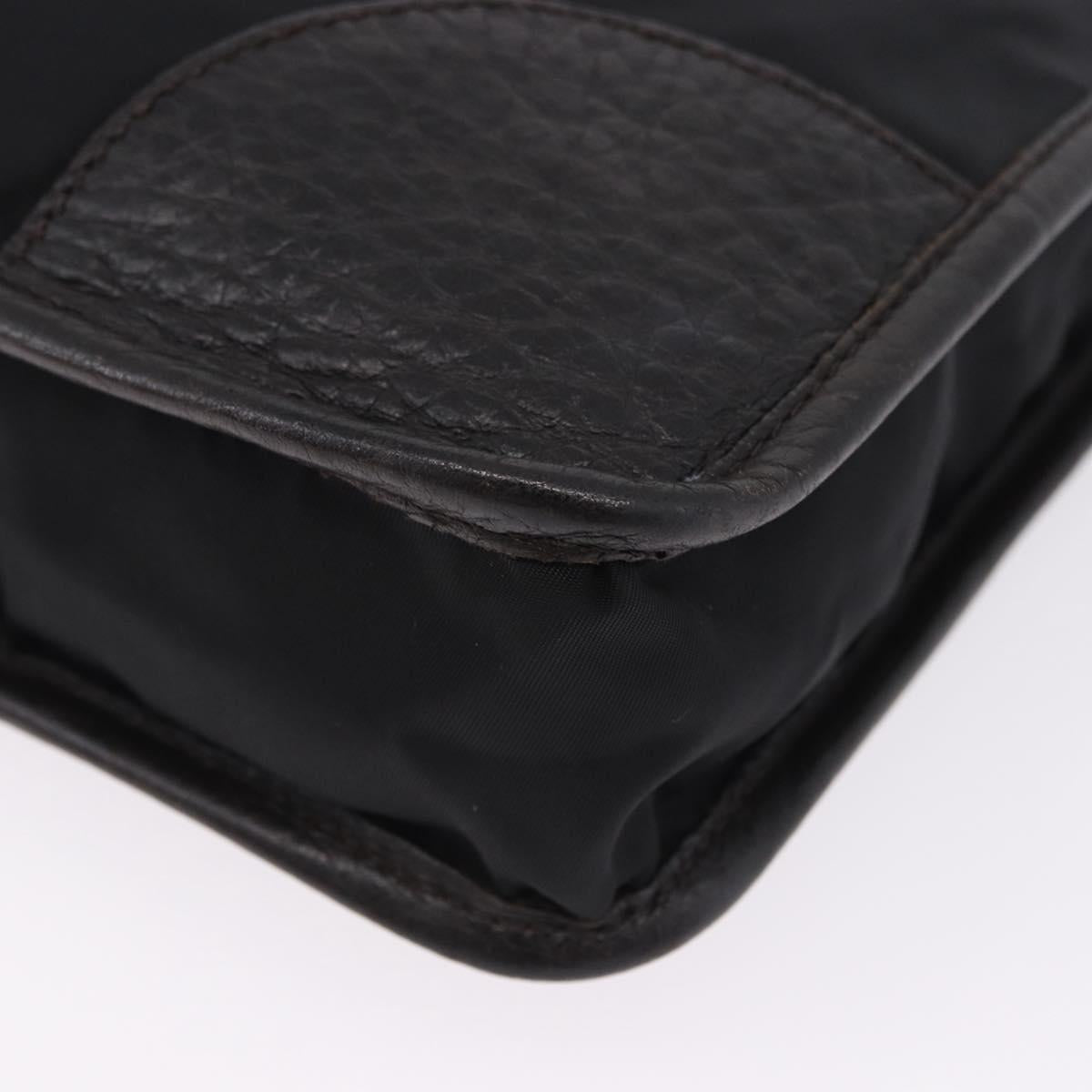 PRADA Tote Bag Nylon Leather Black Gold Tone Auth am12459V