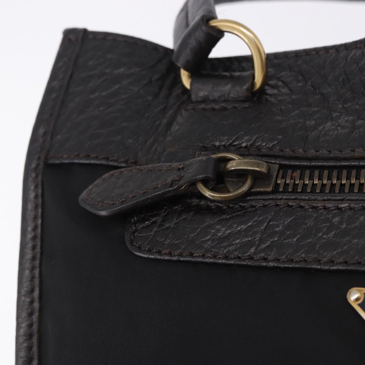 PRADA Tote Bag Nylon Leather Black Gold Tone Auth am12459V