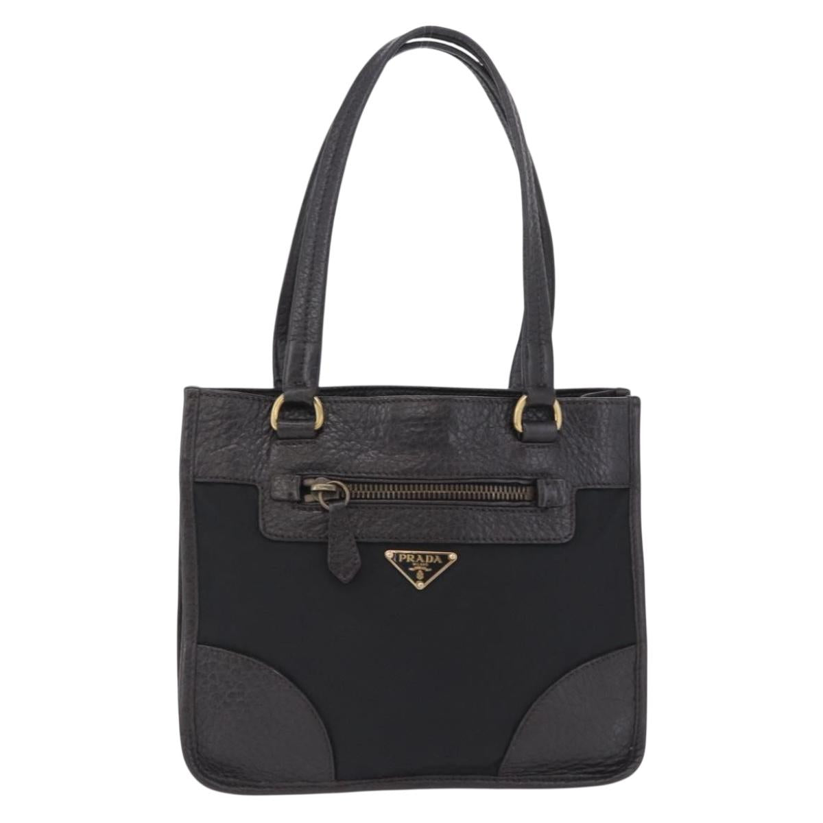 PRADA Tote Bag Nylon Leather Black Gold Tone Auth am12459V