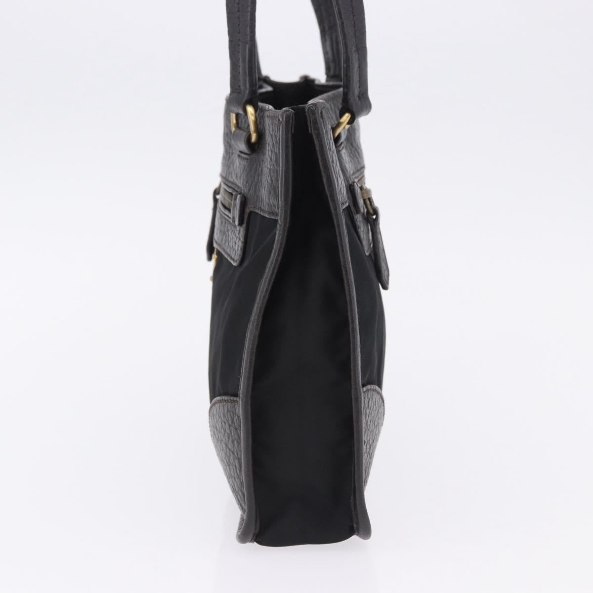 PRADA Tote Bag Nylon Leather Black Gold Tone Auth am12459V