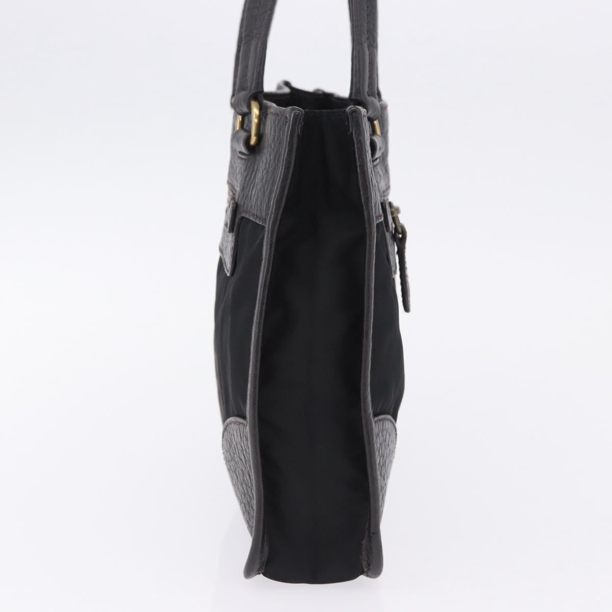 PRADA Tote Bag Nylon Leather Black Gold Tone Auth am12459V