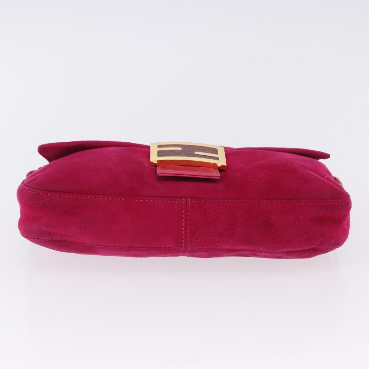 FENDI Mamma Baguette Shoulder Bag Suede Pink Gold Tone Auth am12464V