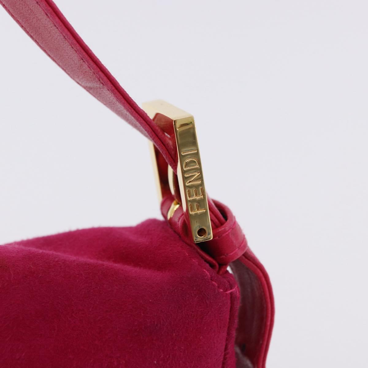 FENDI Mamma Baguette Shoulder Bag Suede Pink Gold Tone Auth am12464V