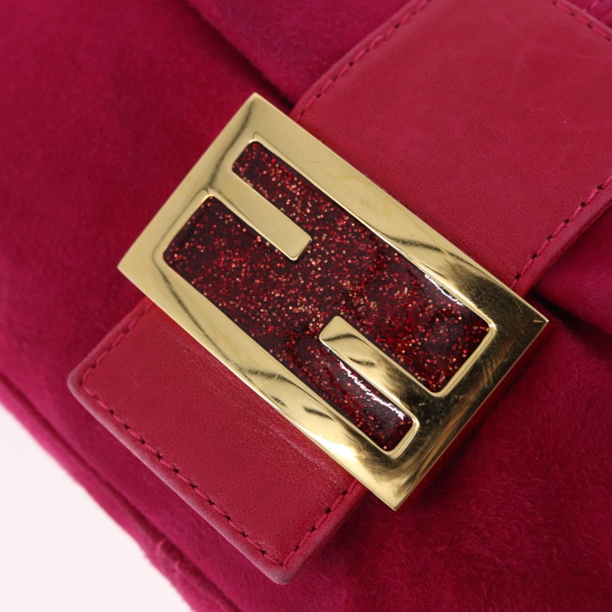 FENDI Mamma Baguette Shoulder Bag Suede Pink Gold Tone Auth am12464V