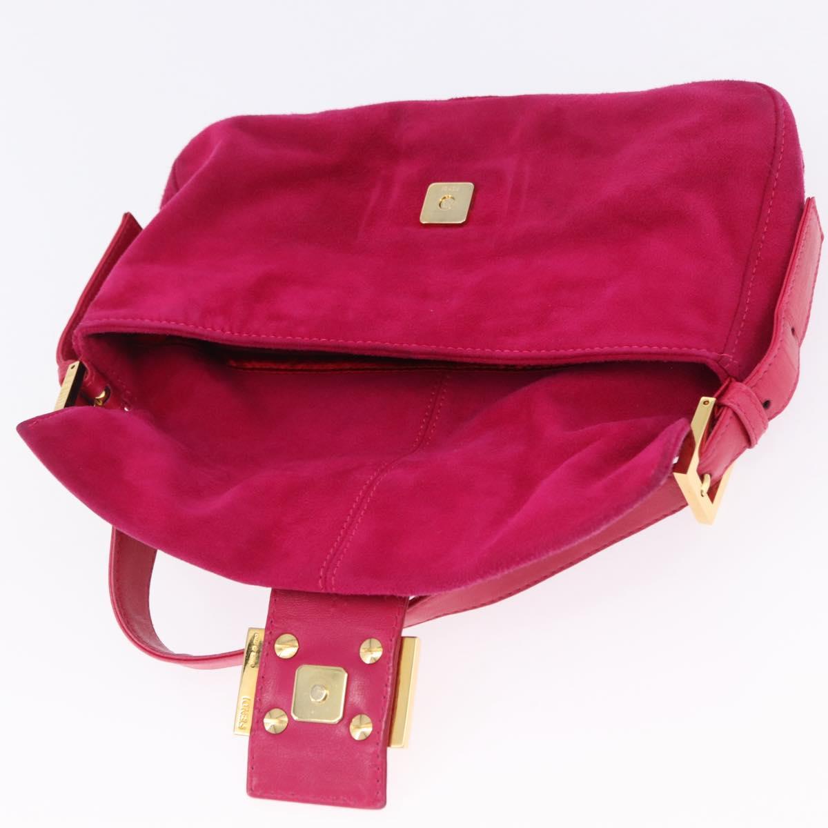 FENDI Mamma Baguette Shoulder Bag Suede Pink Gold Tone Auth am12464V
