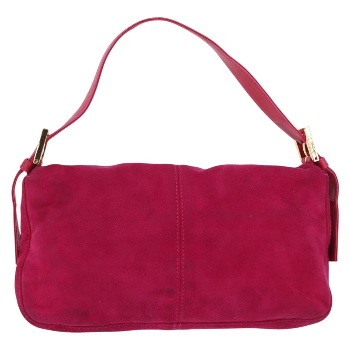 FENDI Mamma Baguette Shoulder Bag Suede Pink Gold Tone Auth am12464V