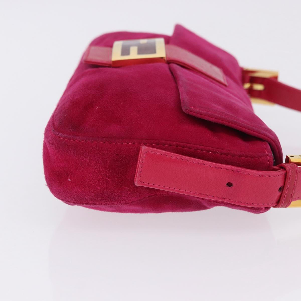 FENDI Mamma Baguette Shoulder Bag Suede Pink Gold Tone Auth am12464V