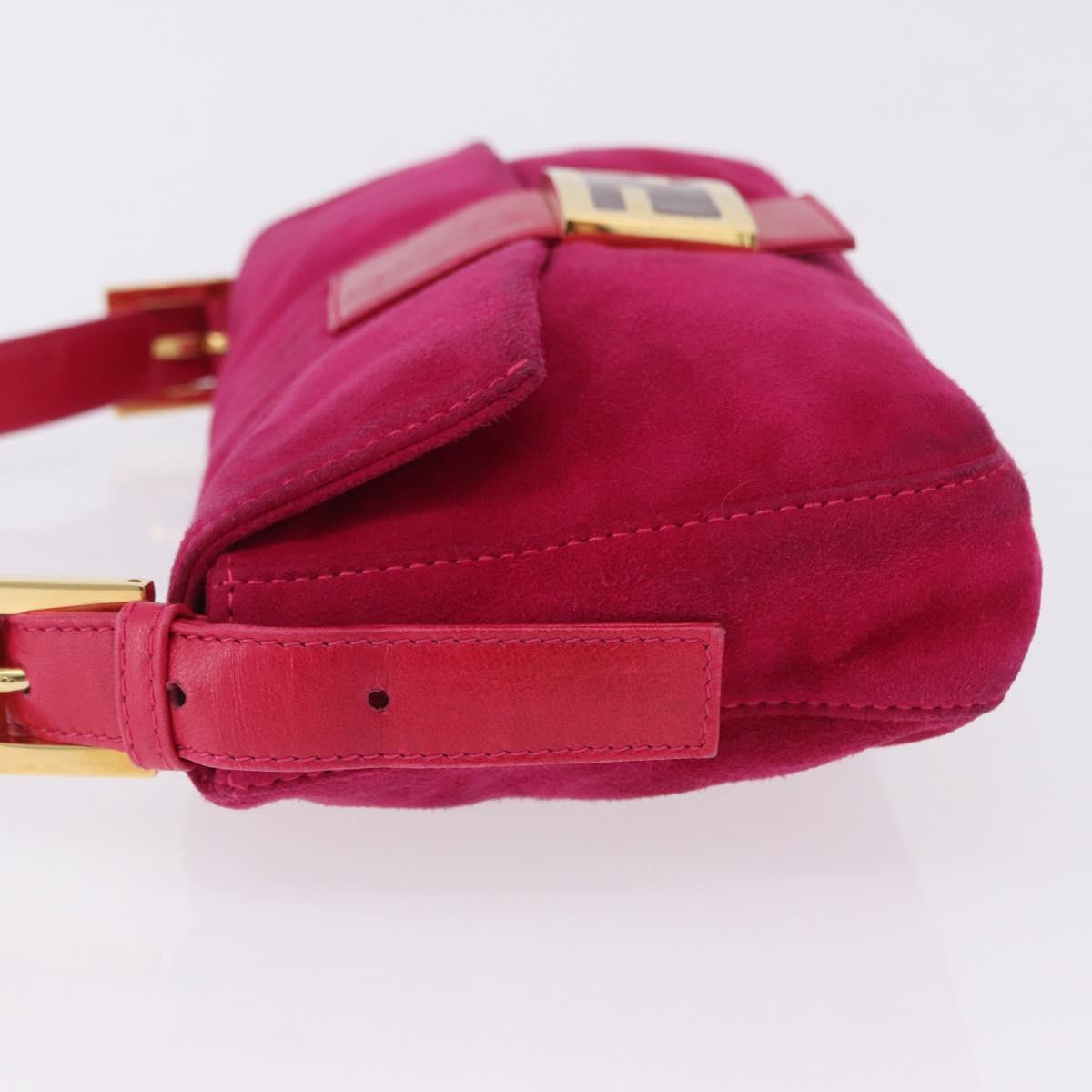 FENDI Mamma Baguette Shoulder Bag Suede Pink Gold Tone Auth am12464V