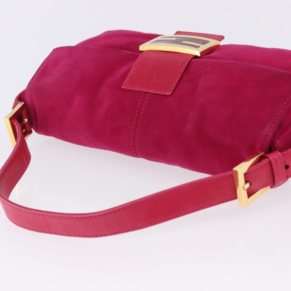 FENDI Mamma Baguette Shoulder Bag Suede Pink Gold Tone Auth am12464V