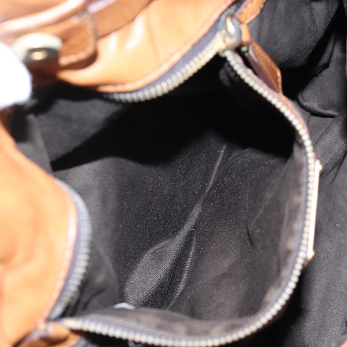 Miu Miu Side Ribbon Shoulder Bag Leather Brown Gold Tone Auth am12465V