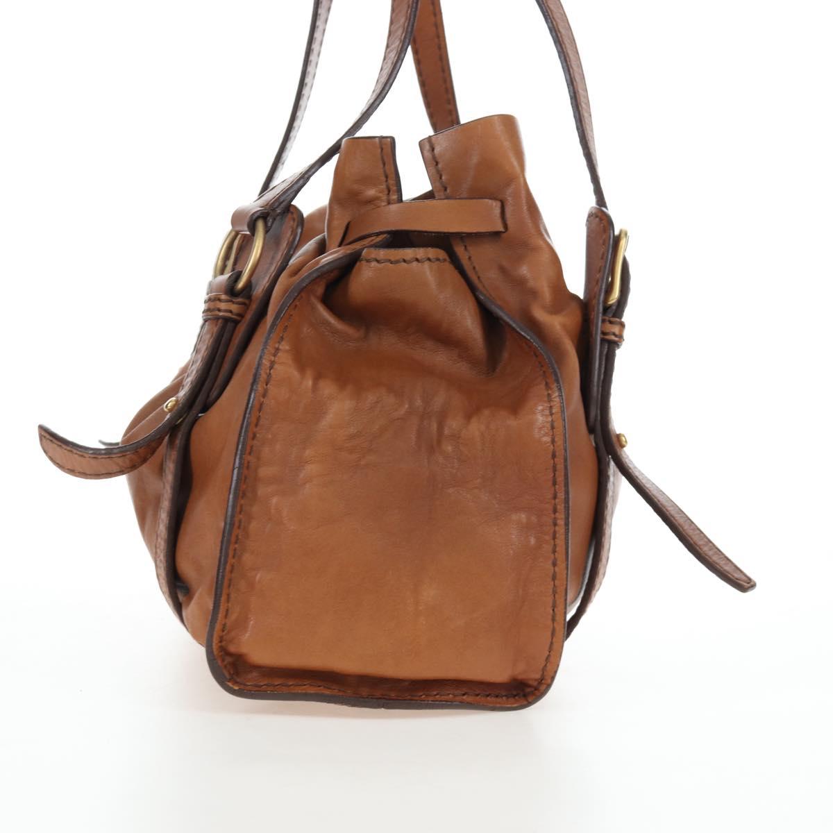 Miu Miu Side Ribbon Shoulder Bag Leather Brown Gold Tone Auth am12465V