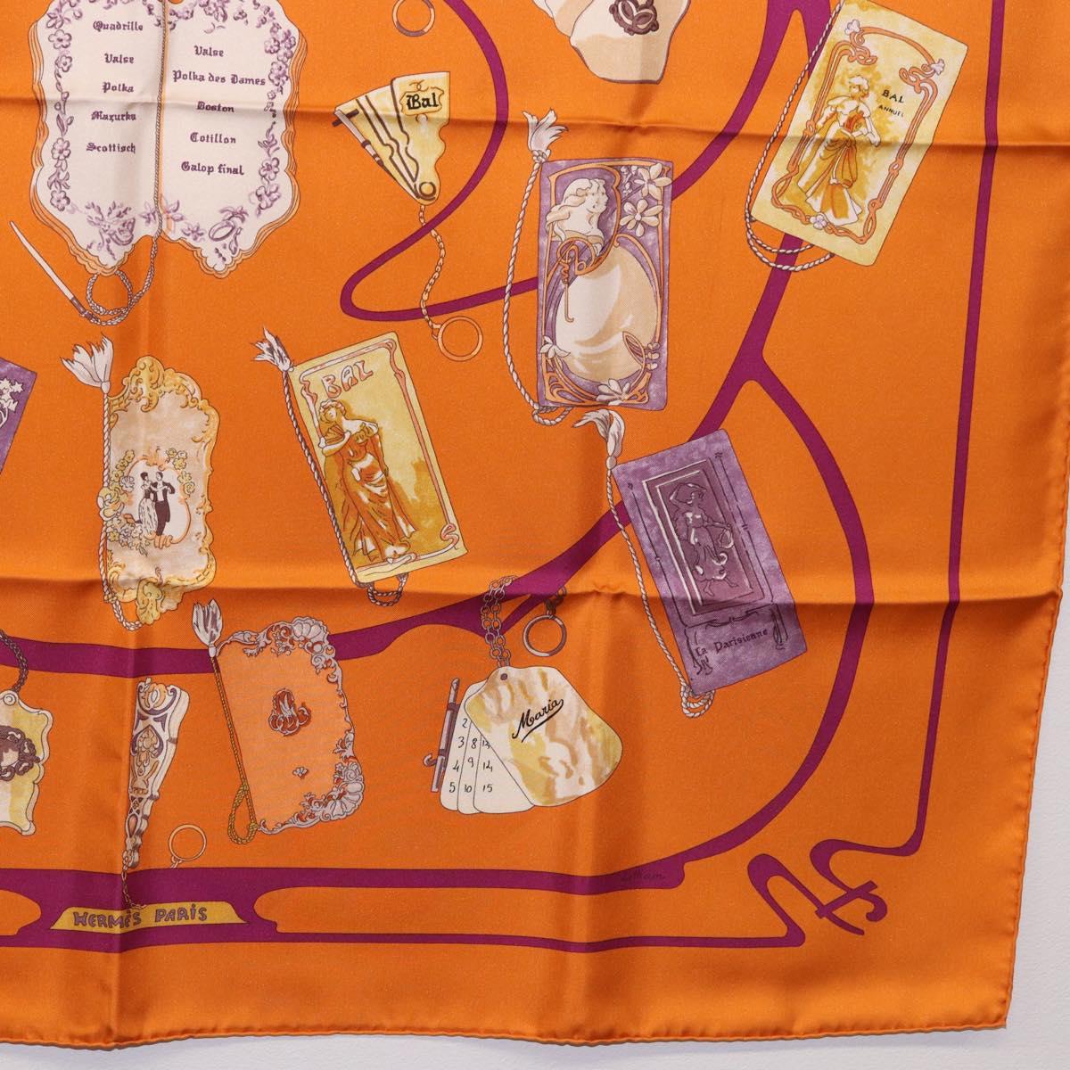 HERMES Carre 90 Scarf Silk ""CARNETS DE BAL"" Orange Auth am12466M