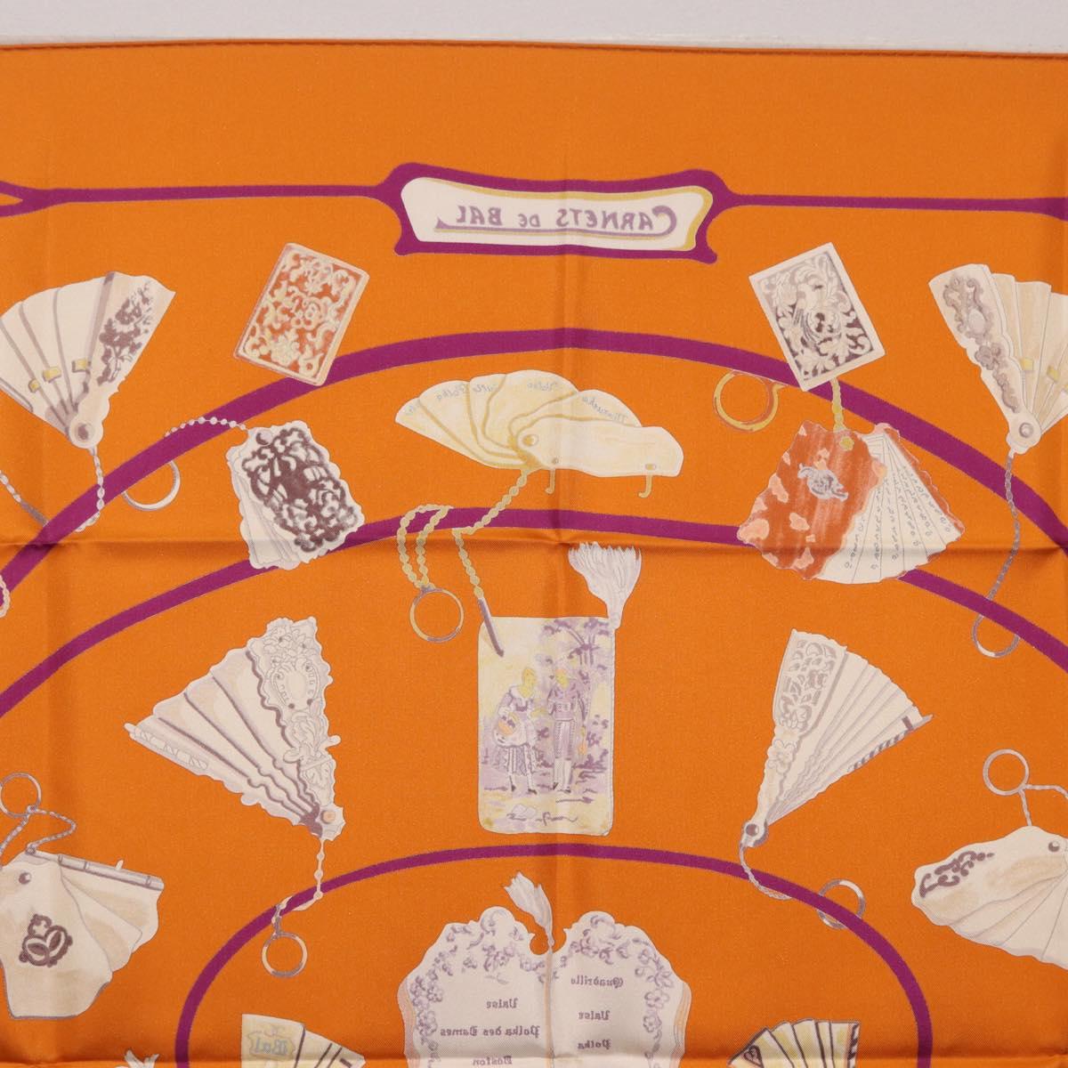 HERMES Carre 90 Scarf Silk ""CARNETS DE BAL"" Orange Auth am12466M