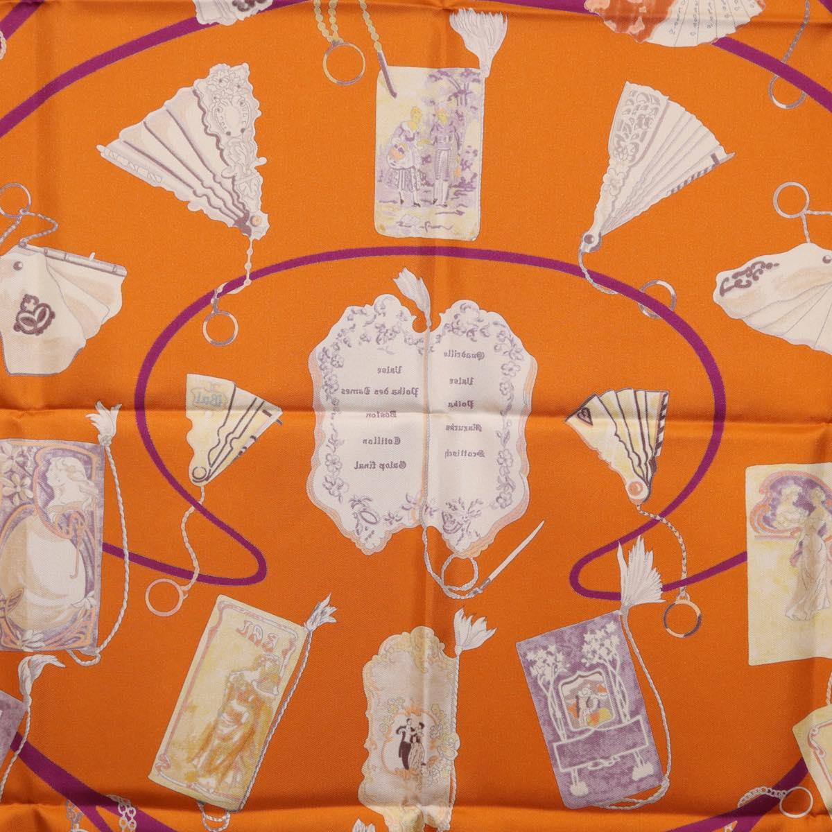 HERMES Carre 90 Scarf Silk ""CARNETS DE BAL"" Orange Auth am12466M