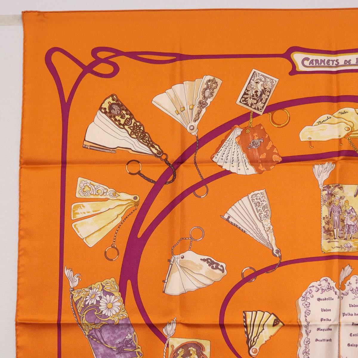 HERMES Carre 90 Scarf Silk ""CARNETS DE BAL"" Orange Auth am12466M