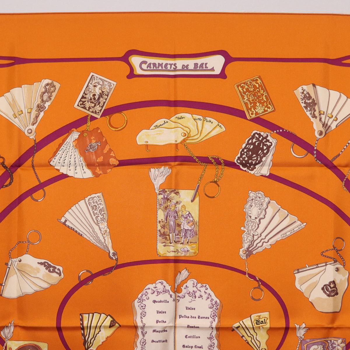 HERMES Carre 90 Scarf Silk ""CARNETS DE BAL"" Orange Auth am12466M