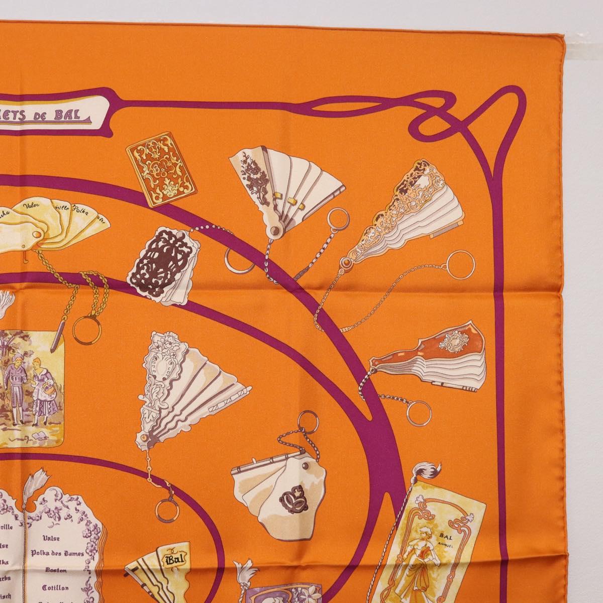 HERMES Carre 90 Scarf Silk ""CARNETS DE BAL"" Orange Auth am12466M