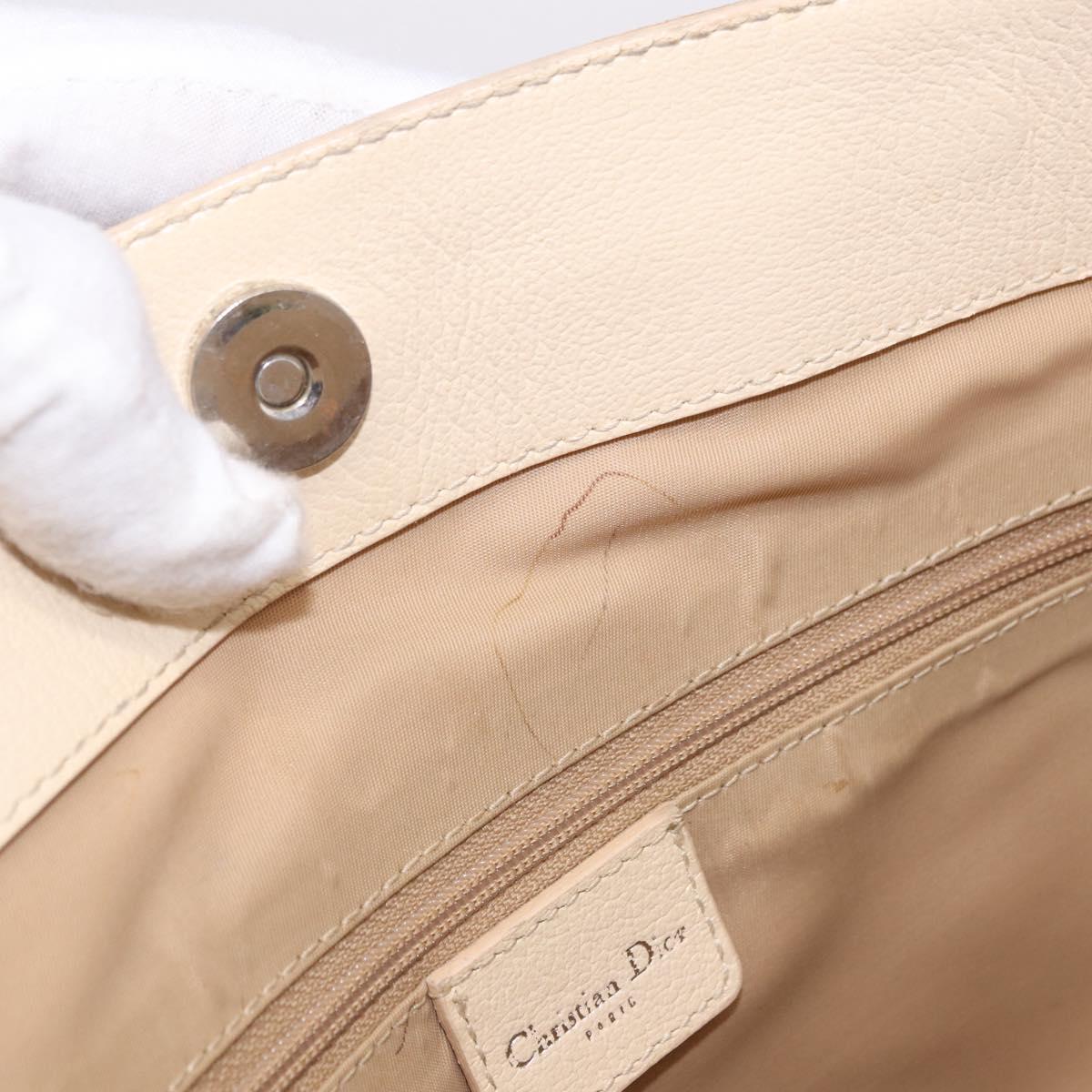 Christian Dior Trotter Canvas Floral Hand Bag Ivory Silver Auth am12468