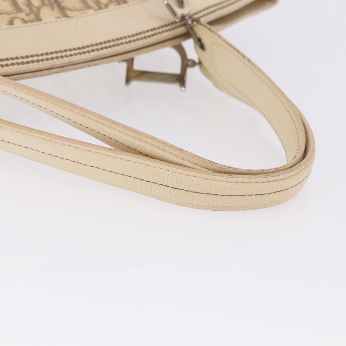 Christian Dior Trotter Canvas Floral Hand Bag Ivory Silver Auth am12468