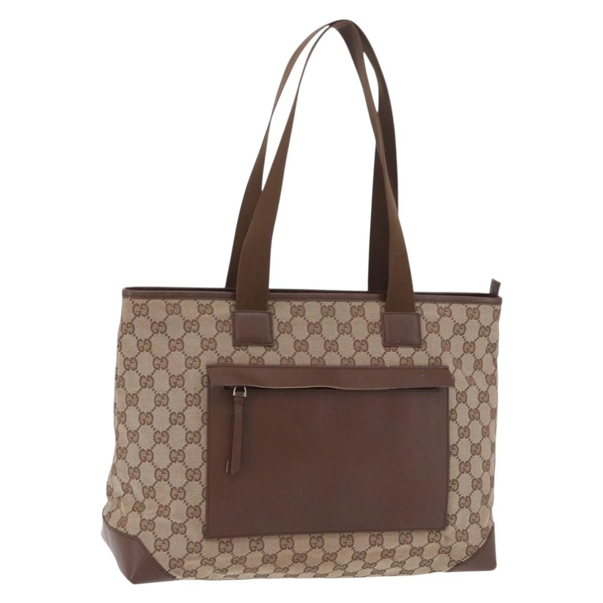GUCCI GG Canvas Tote Bag Beige Silver 34339 Auth am12470A