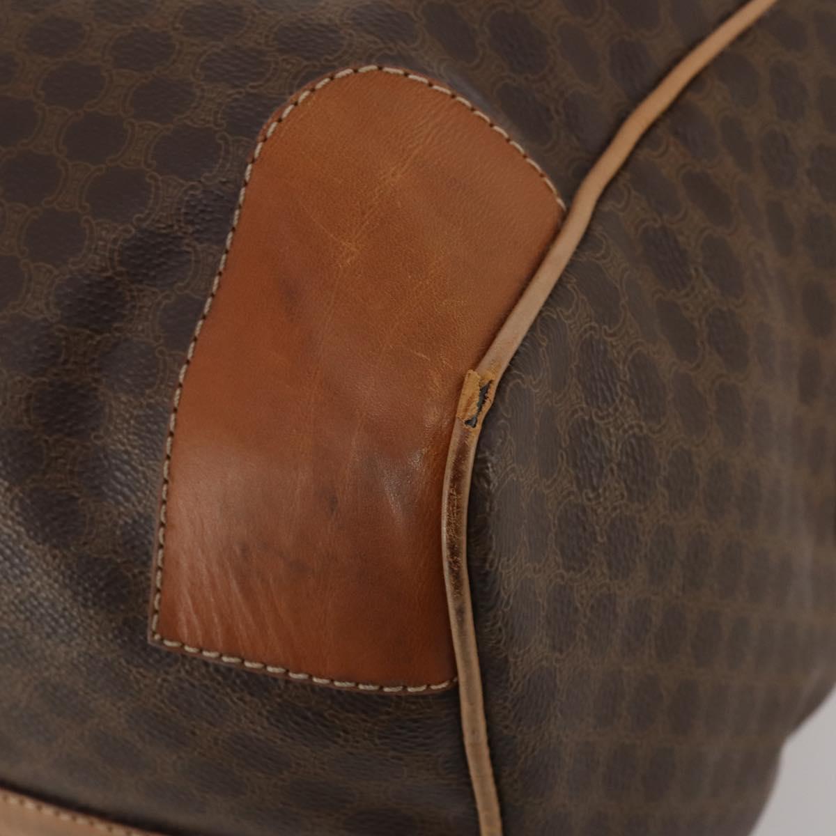 CELINE Macadam Boston Bag PVC Leather Brown Gold Tone Auth am12471