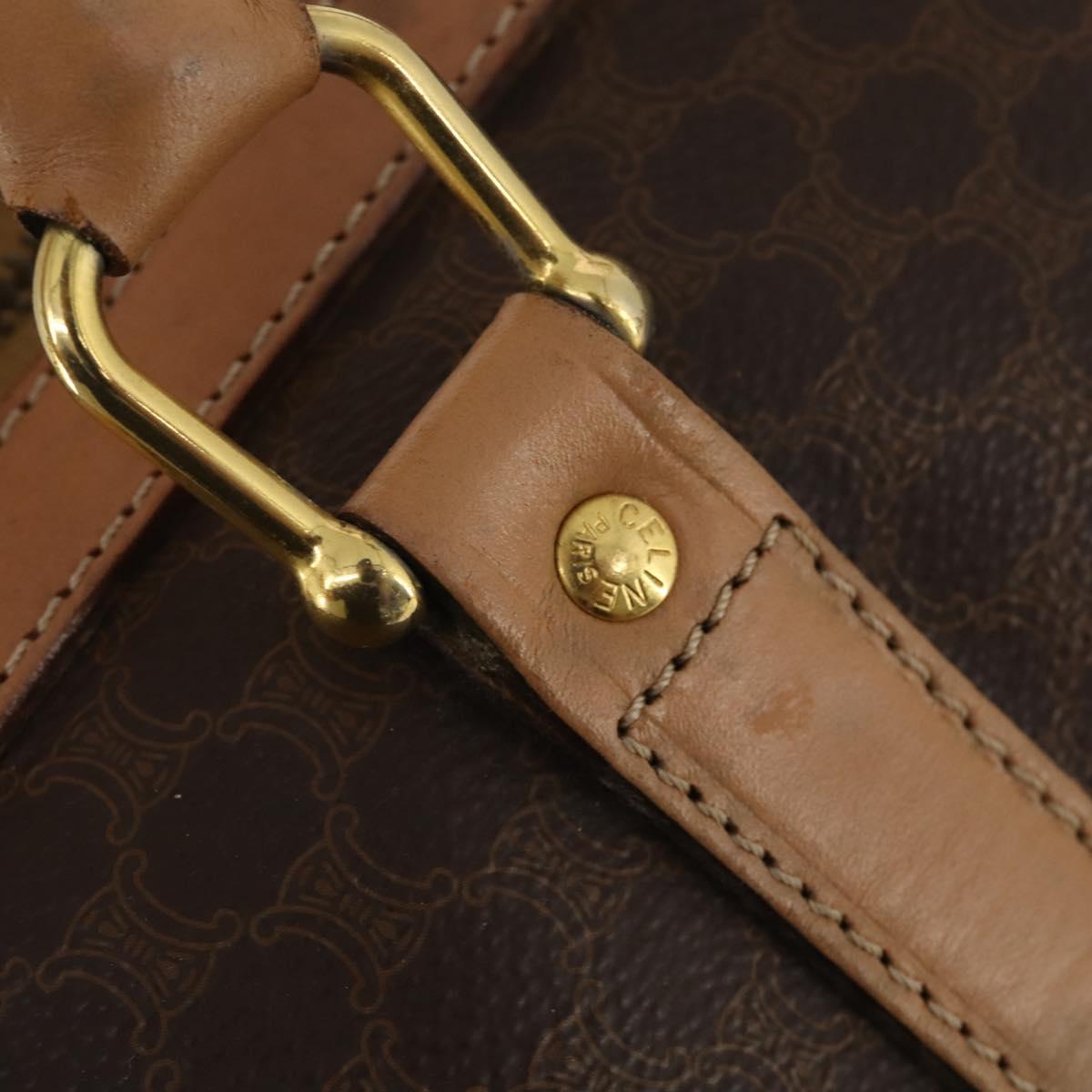 CELINE Macadam Boston Bag PVC Leather Brown Gold Tone Auth am12471