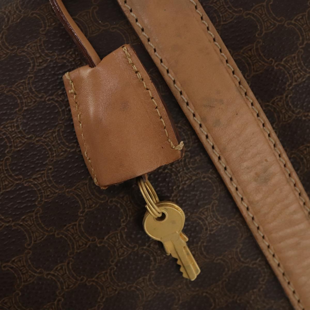 CELINE Macadam Boston Bag PVC Leather Brown Gold Tone Auth am12471