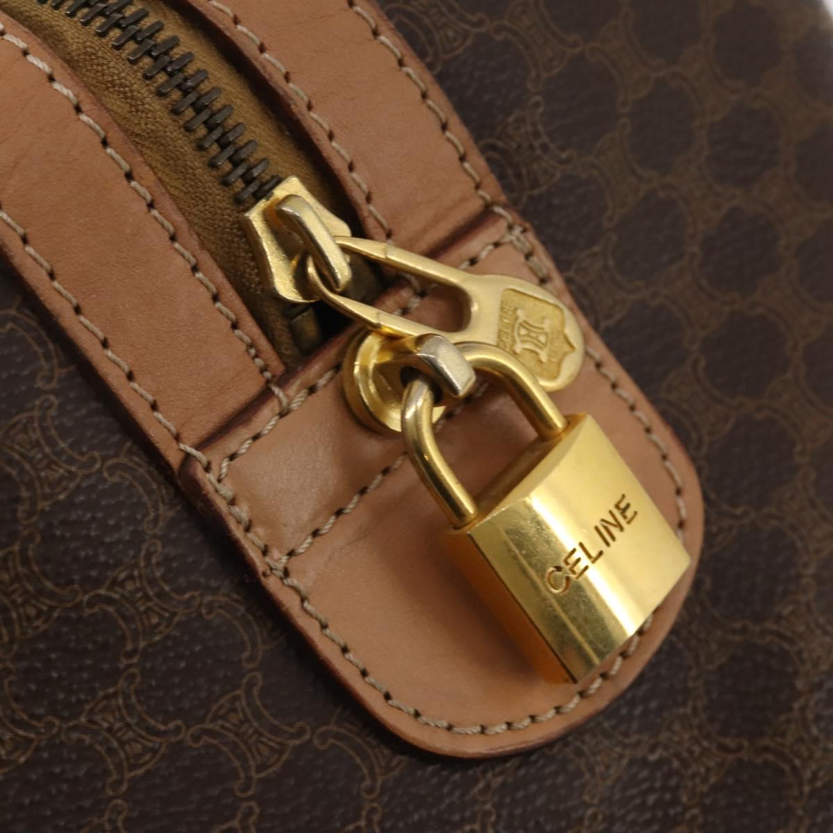 CELINE Macadam Boston Bag PVC Leather Brown Gold Tone Auth am12471