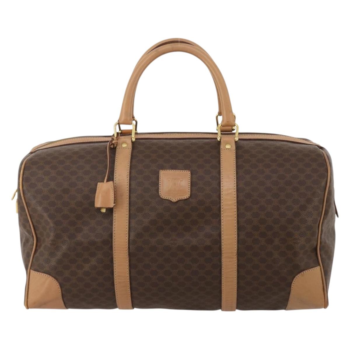 CELINE Macadam Boston Bag PVC Leather Brown Gold Tone Auth am12471