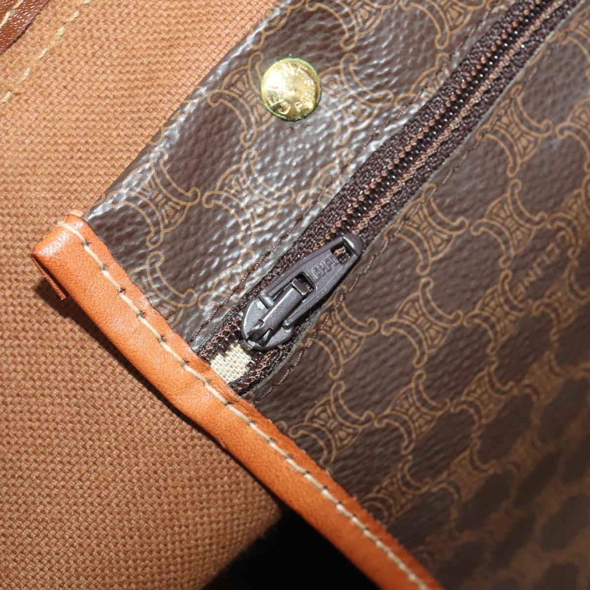 CELINE Macadam Boston Bag PVC Leather Brown Gold Tone Auth am12471
