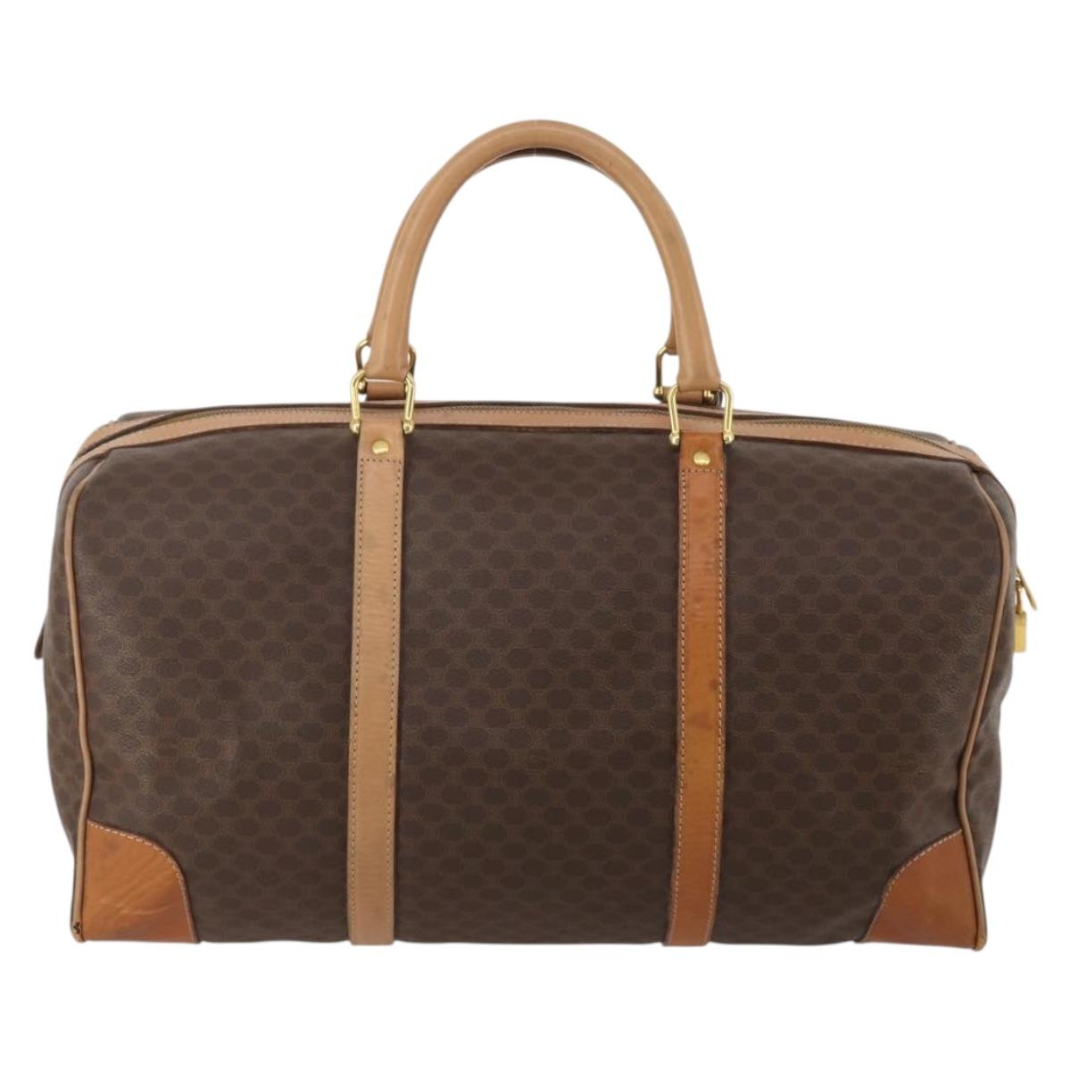 CELINE Macadam Boston Bag PVC Leather Brown Gold Tone Auth am12471