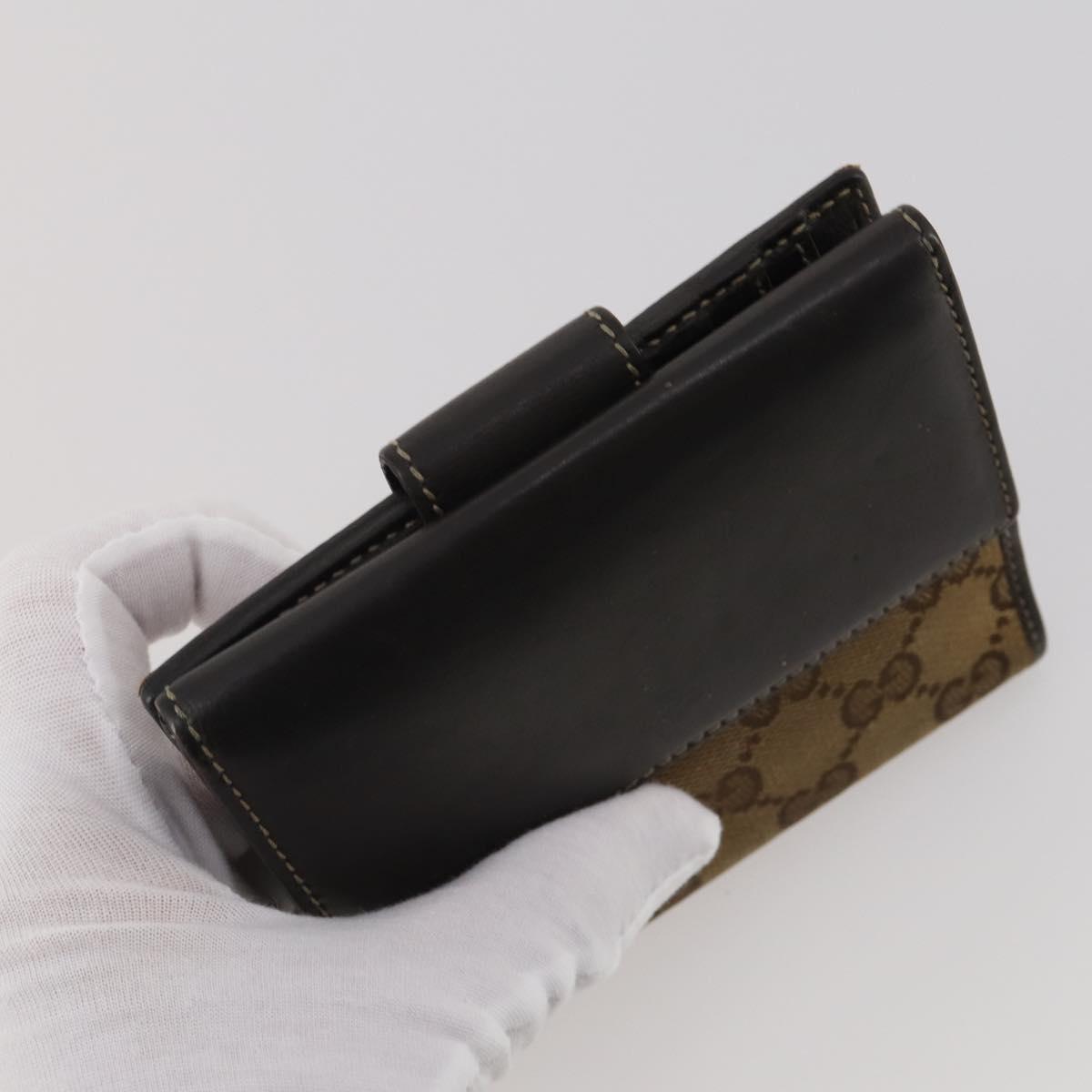 GUCCI Pouch Wallet GG Leather Canvas 6 Set Beige Black Auth am12473