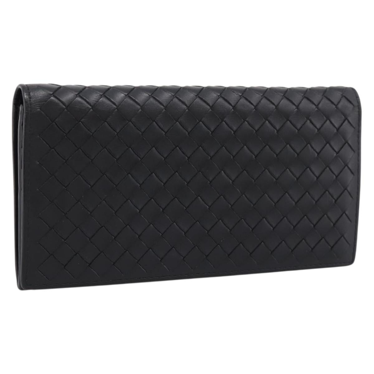 BOTTEGA VENETA INTRECCIATO Long Wallet Leather Black Auth am12478M