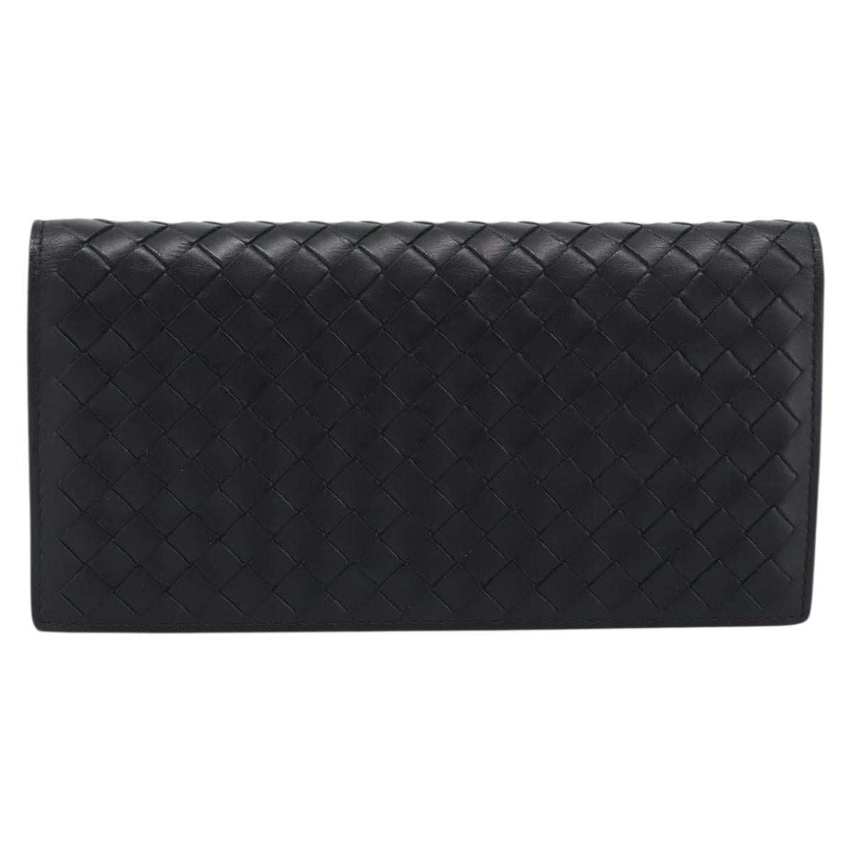 BOTTEGA VENETA INTRECCIATO Long Wallet Leather Black Auth am12478M