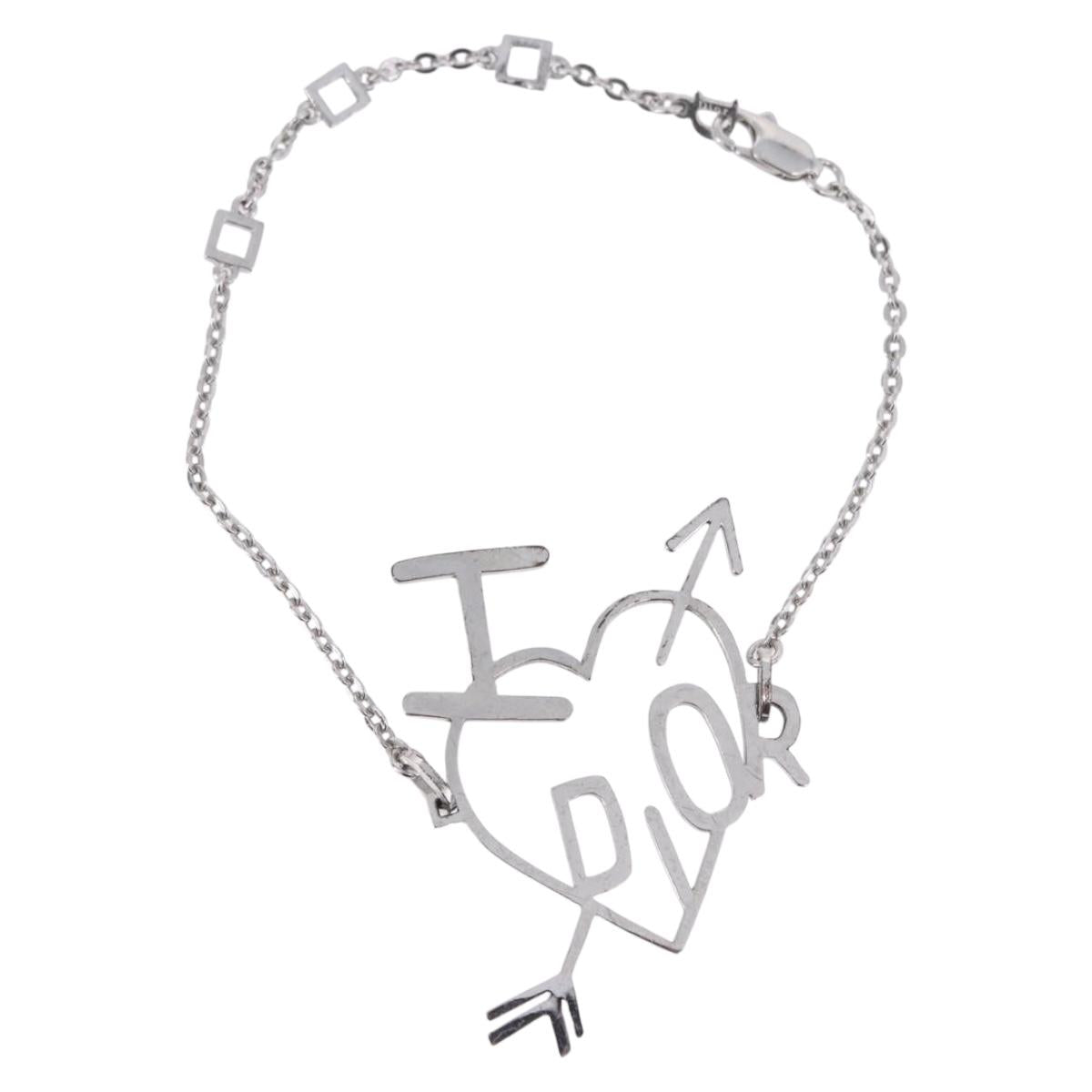 Christian Dior Heart Arrow Bracelet Metal Silver Auth am12479M