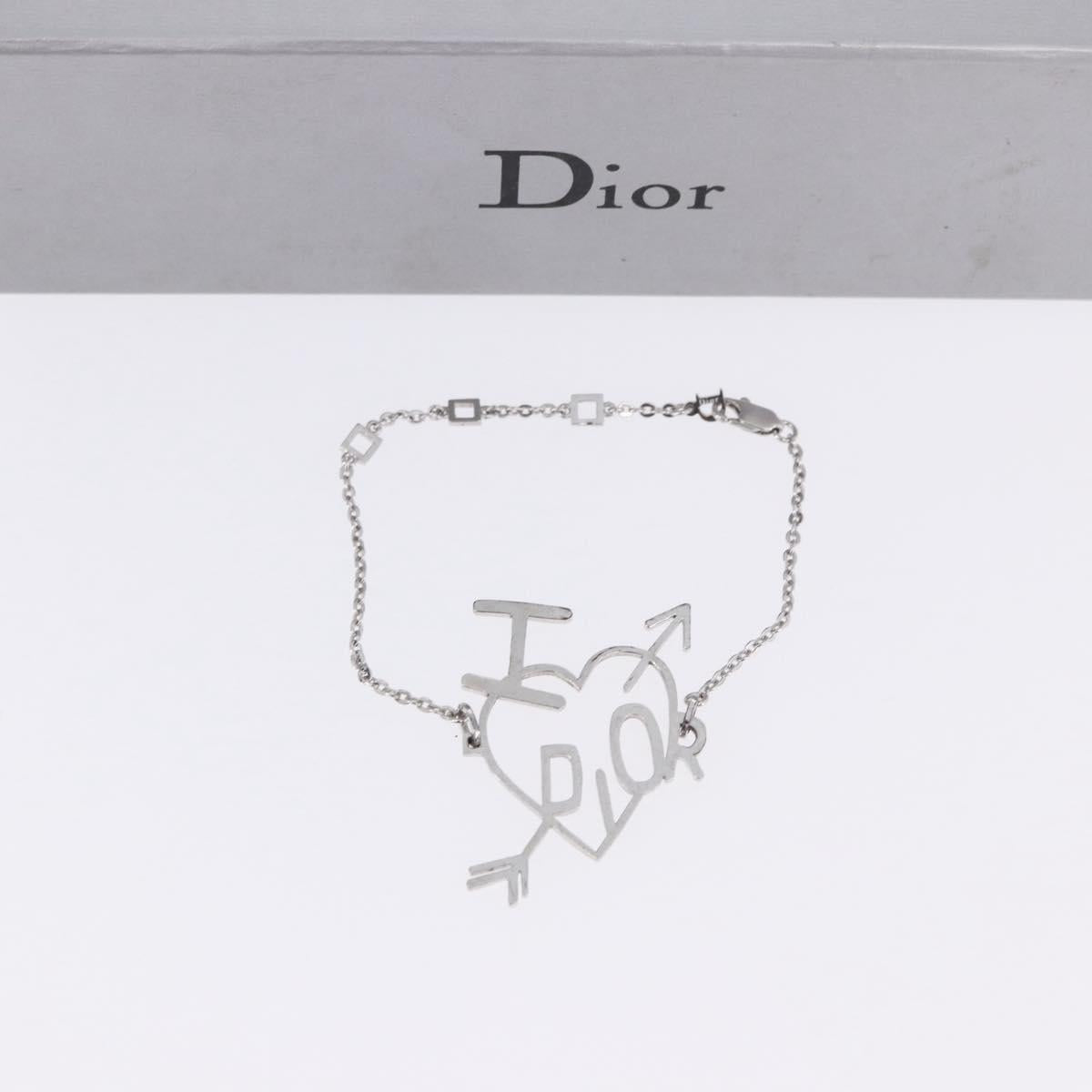 Christian Dior Heart Arrow Bracelet Metal Silver Auth am12479M