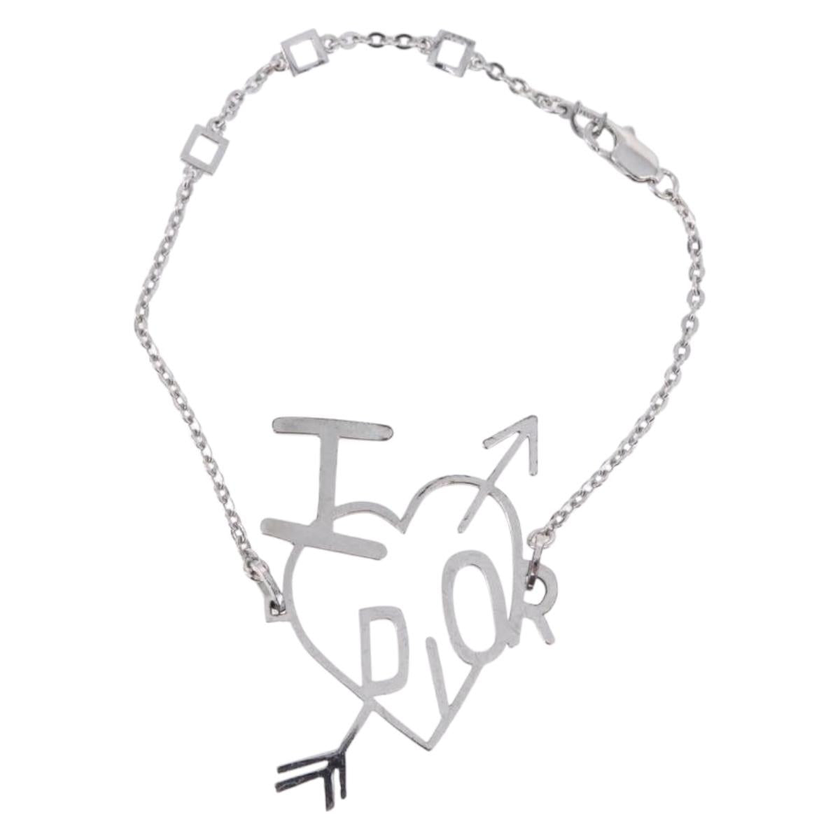 Christian Dior Heart Arrow Bracelet Metal Silver Auth am12479M