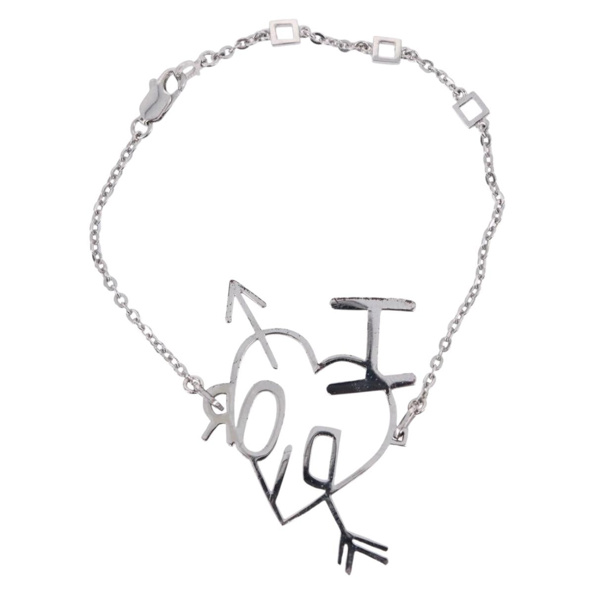 Christian Dior Heart Arrow Bracelet Metal Silver Auth am12479M