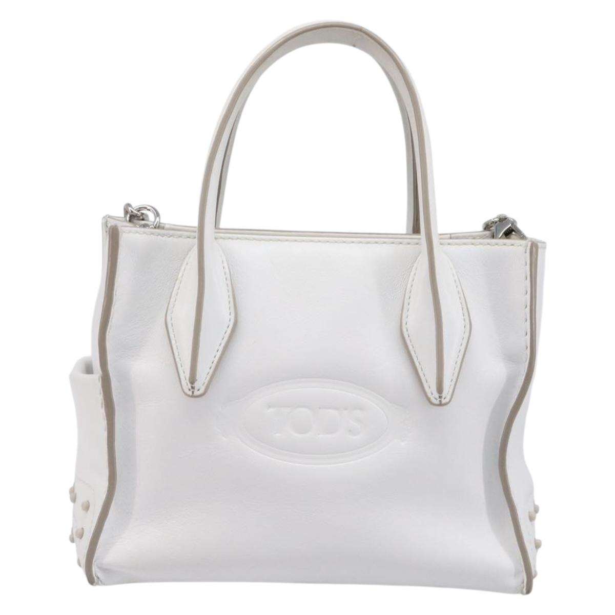 TOD’S x Alber Elbaz Hand Bag Leather White Silver Auth am12484V