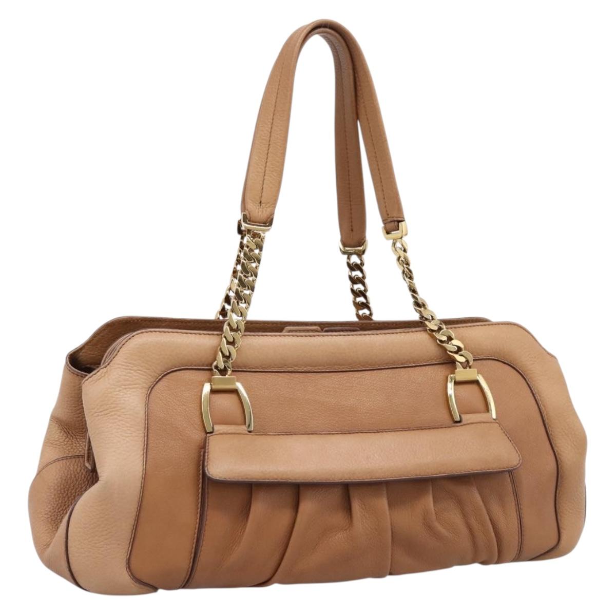CARTIER La Donya Chain Shoulder Bag Leather Brown Gold Tone Auth am12491V