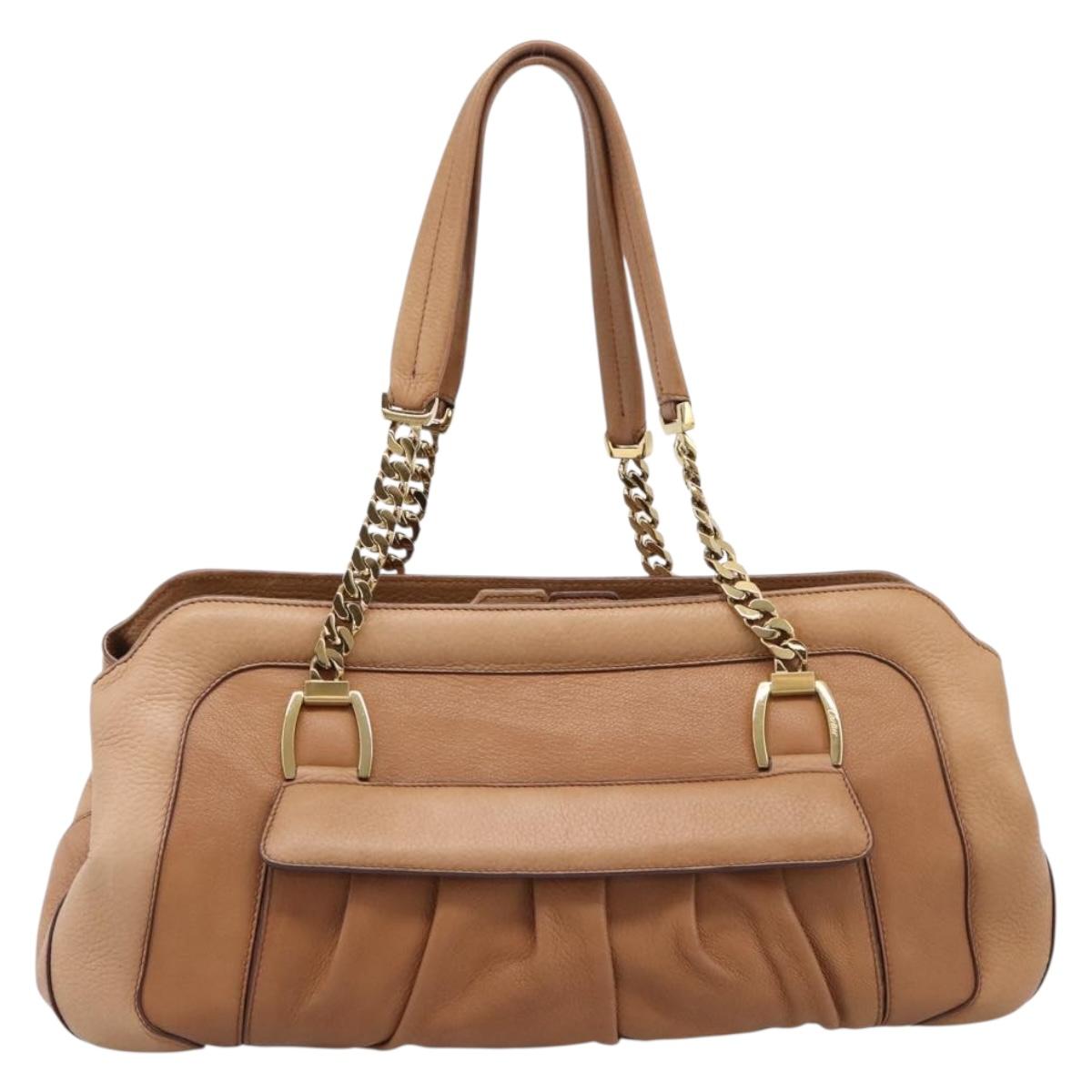 CARTIER La Donya Chain Shoulder Bag Leather Brown Gold Tone Auth am12491V