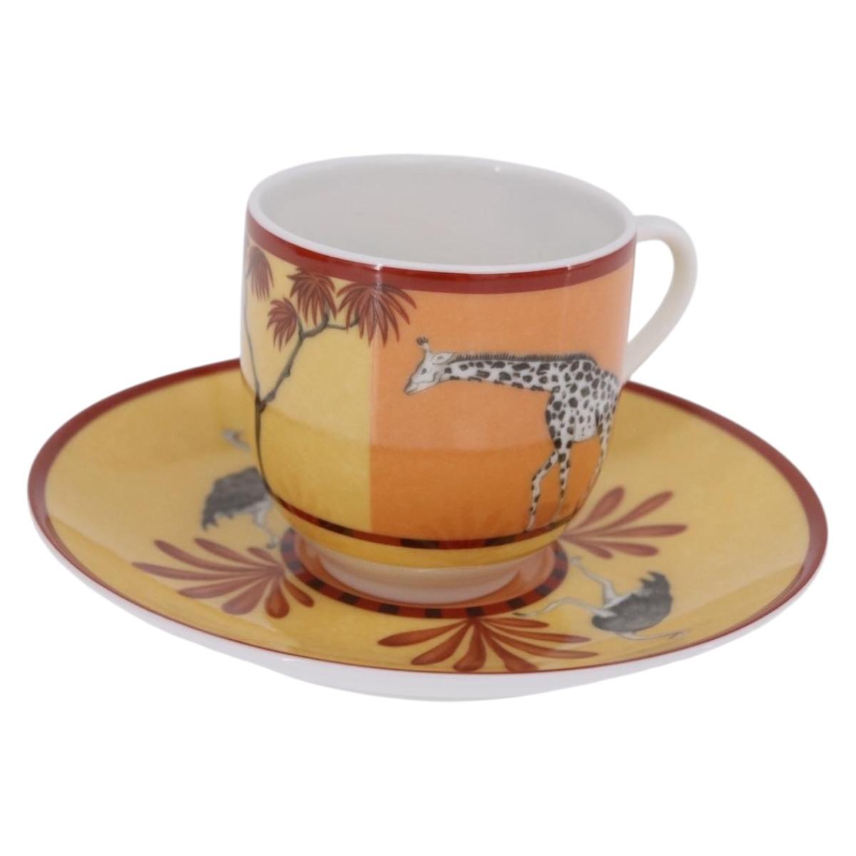 HERMES Cup and Saucer Set AFRICA Pottery Multicolor Auth am12499M