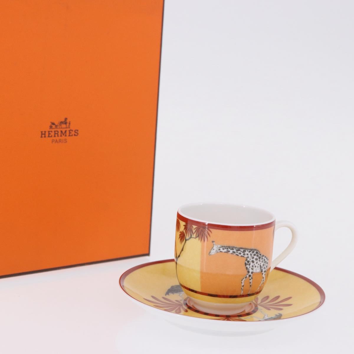HERMES Cup and Saucer Set AFRICA Pottery Multicolor Auth am12499M