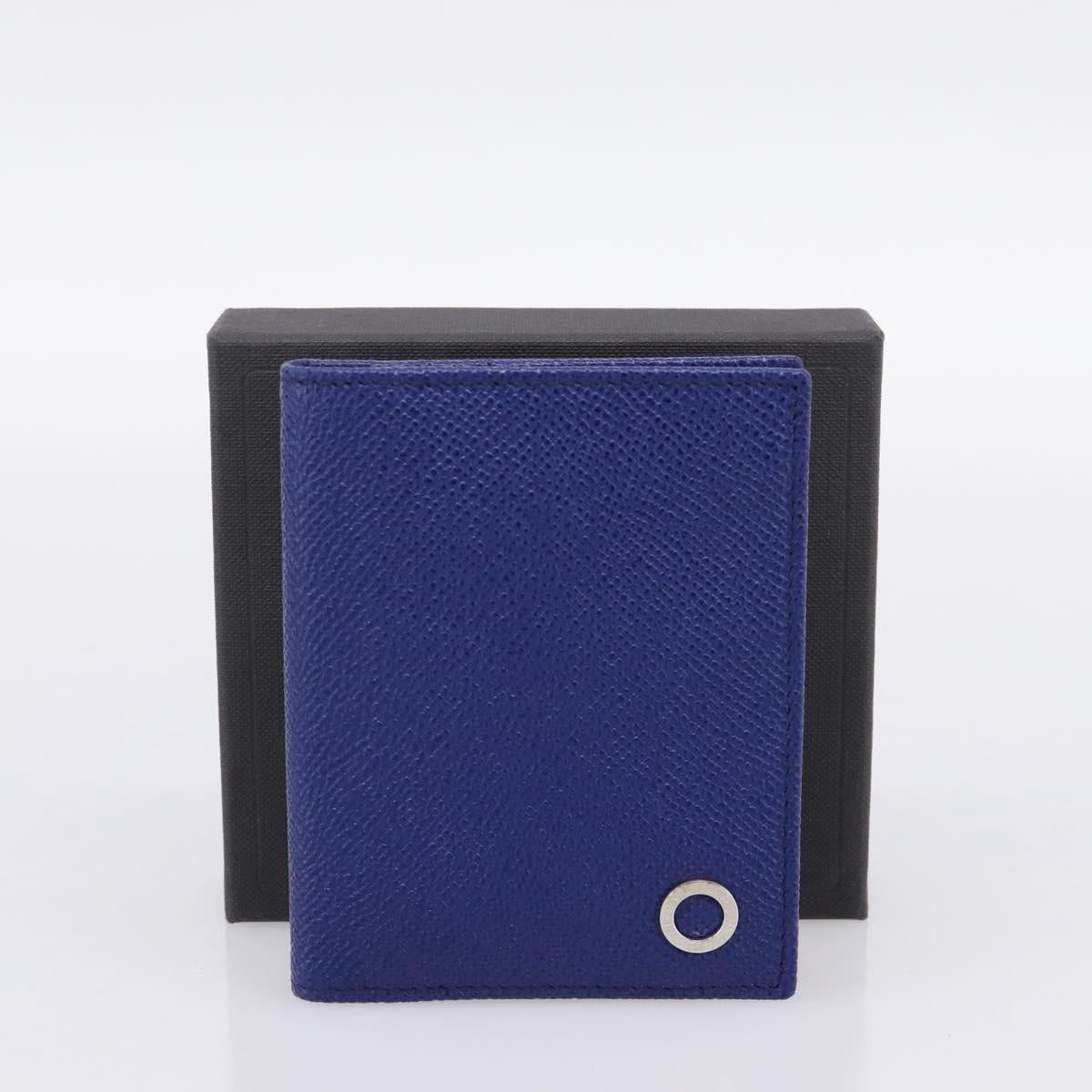BVLGARI Card Case Leather Blue Silver Auth am12504V
