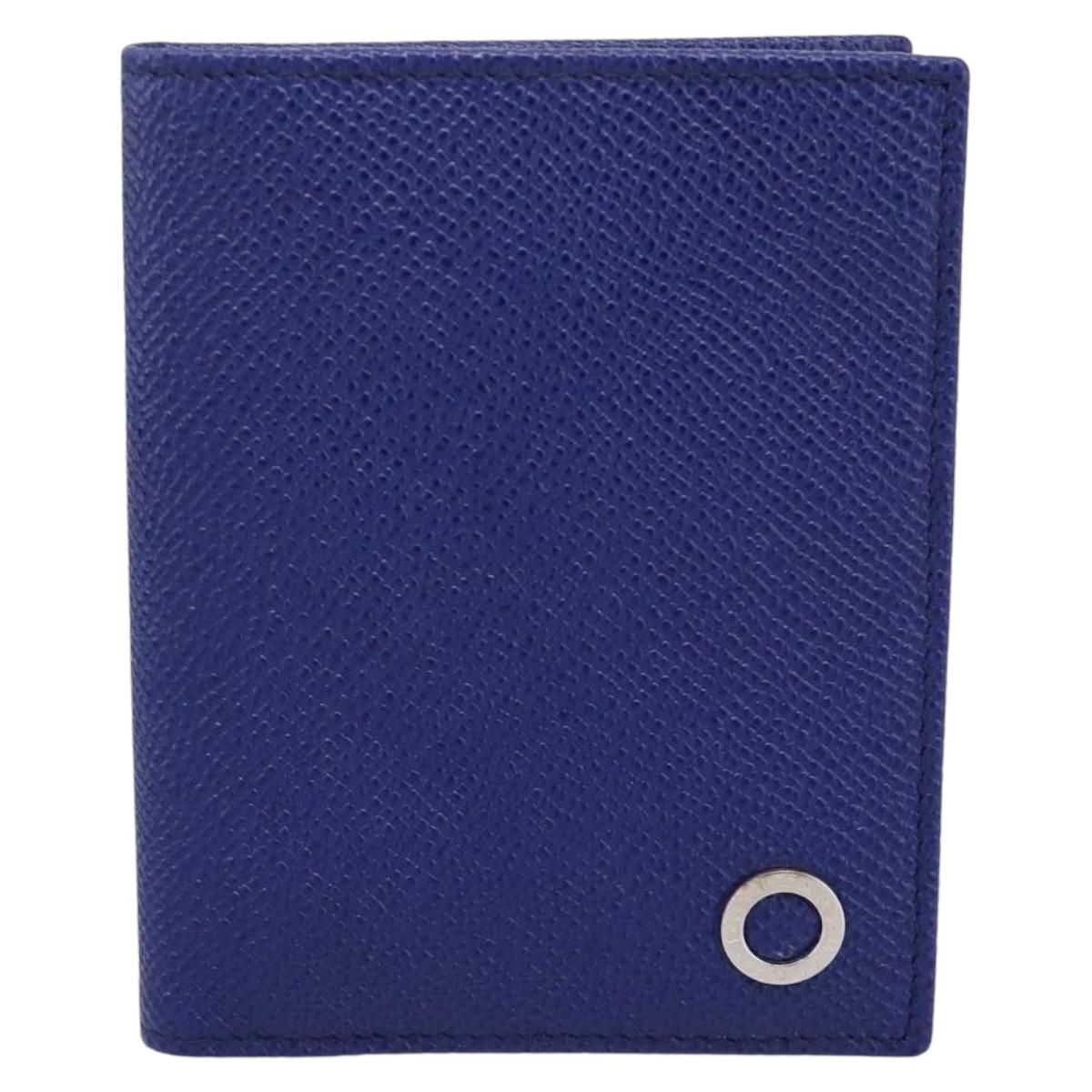 BVLGARI Card Case Leather Blue Silver Auth am12504V