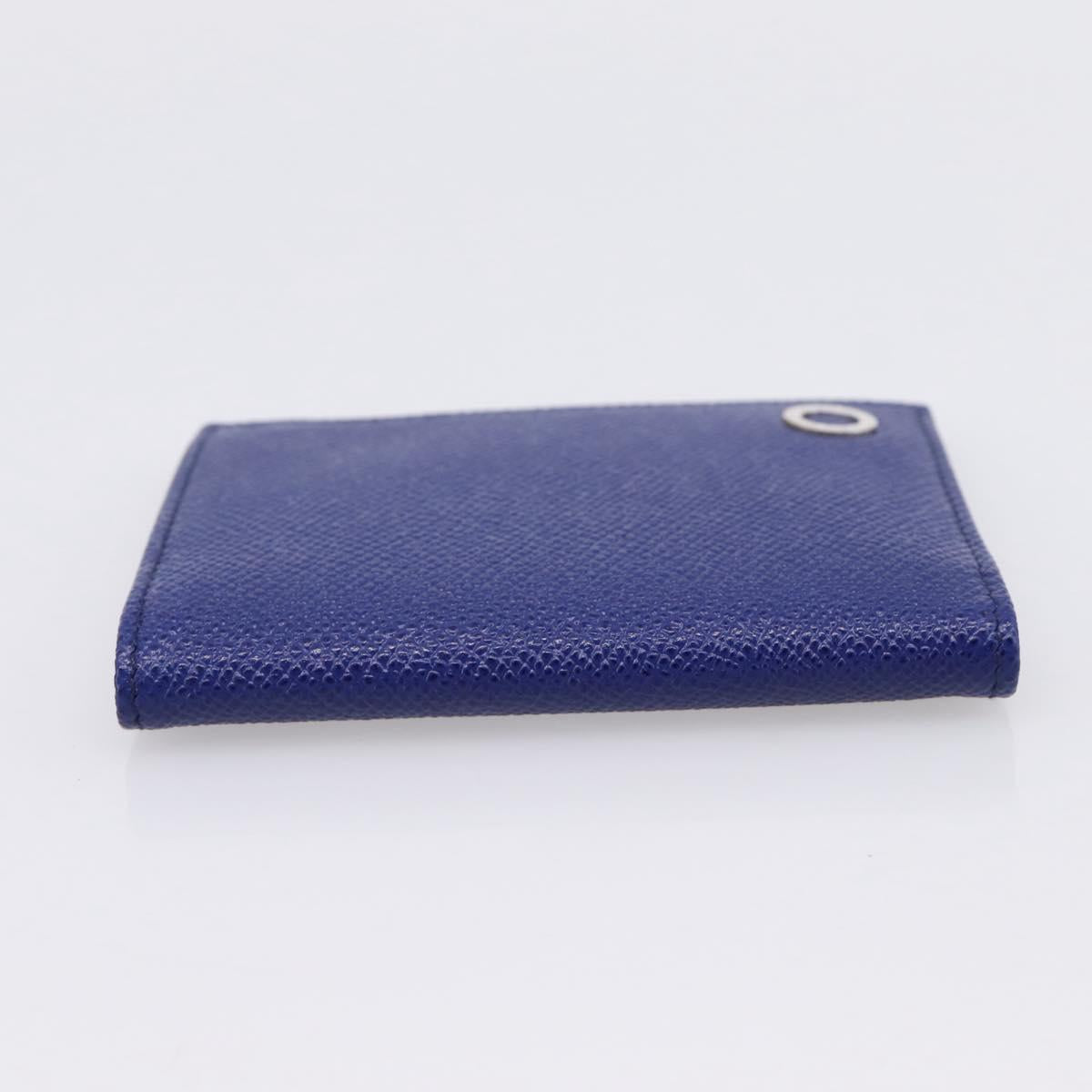 BVLGARI Card Case Leather Blue Silver Auth am12504V