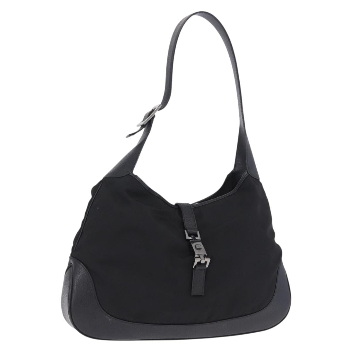 GUCCI Jackie Shoulder Bag Nylon Black Silver 001 3346 Auth am12516V