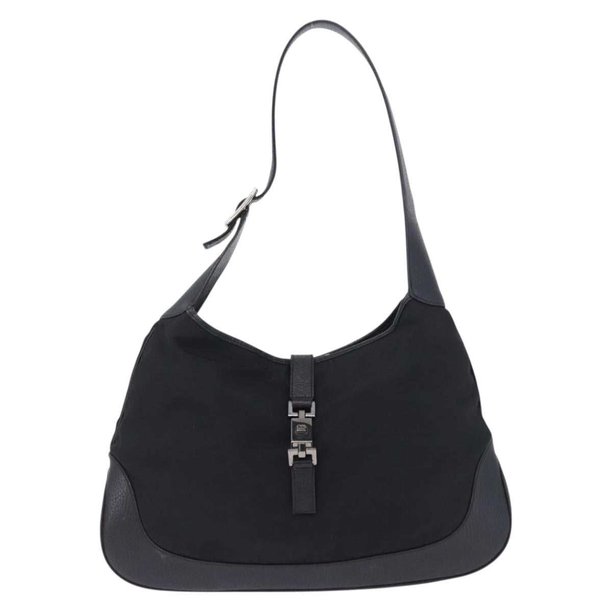 GUCCI Jackie Shoulder Bag Nylon Black Silver 001 3346 Auth am12516V