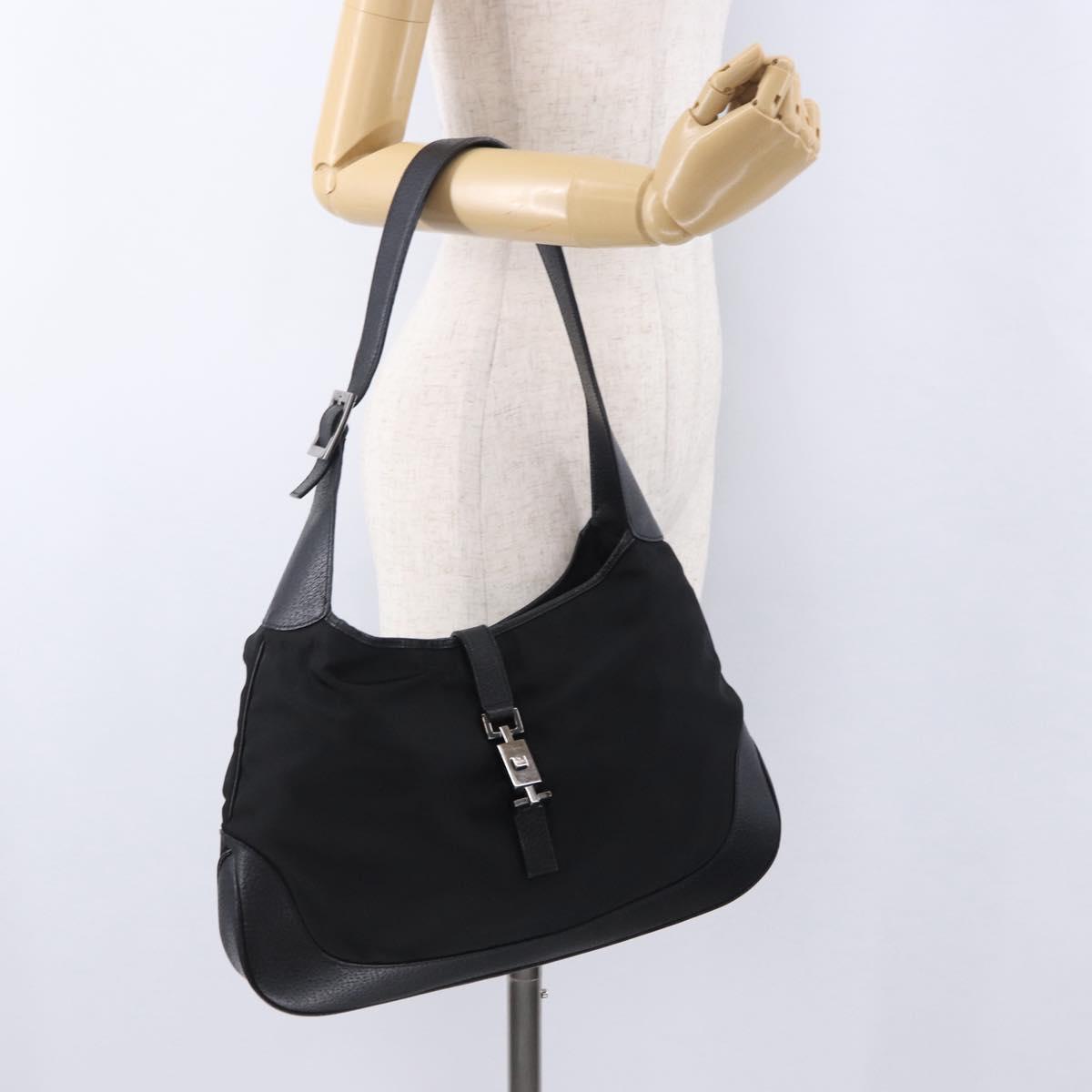 GUCCI Jackie Shoulder Bag Nylon Black Silver 001 3346 Auth am12516V